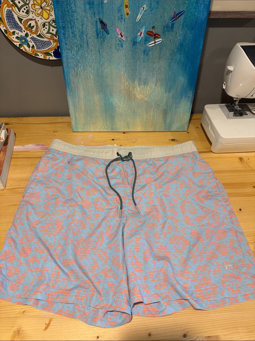 Hawke & Co Light Blue and Coral Athletic Drawstring Shorts